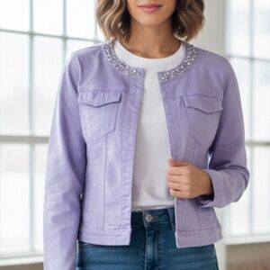 Laura Petite Embellished Collar Purple Jacket